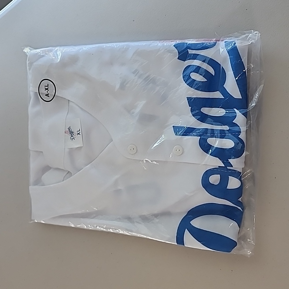 New in pkg LA Dodger v-neck polyester button down jersey